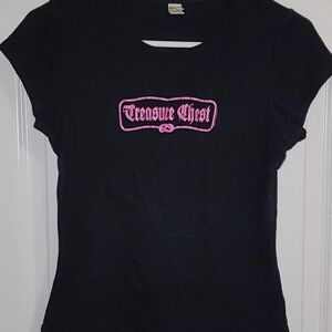RARE Y2K Graphic tee w/pink glitter "Treasure Chest" Sz XL